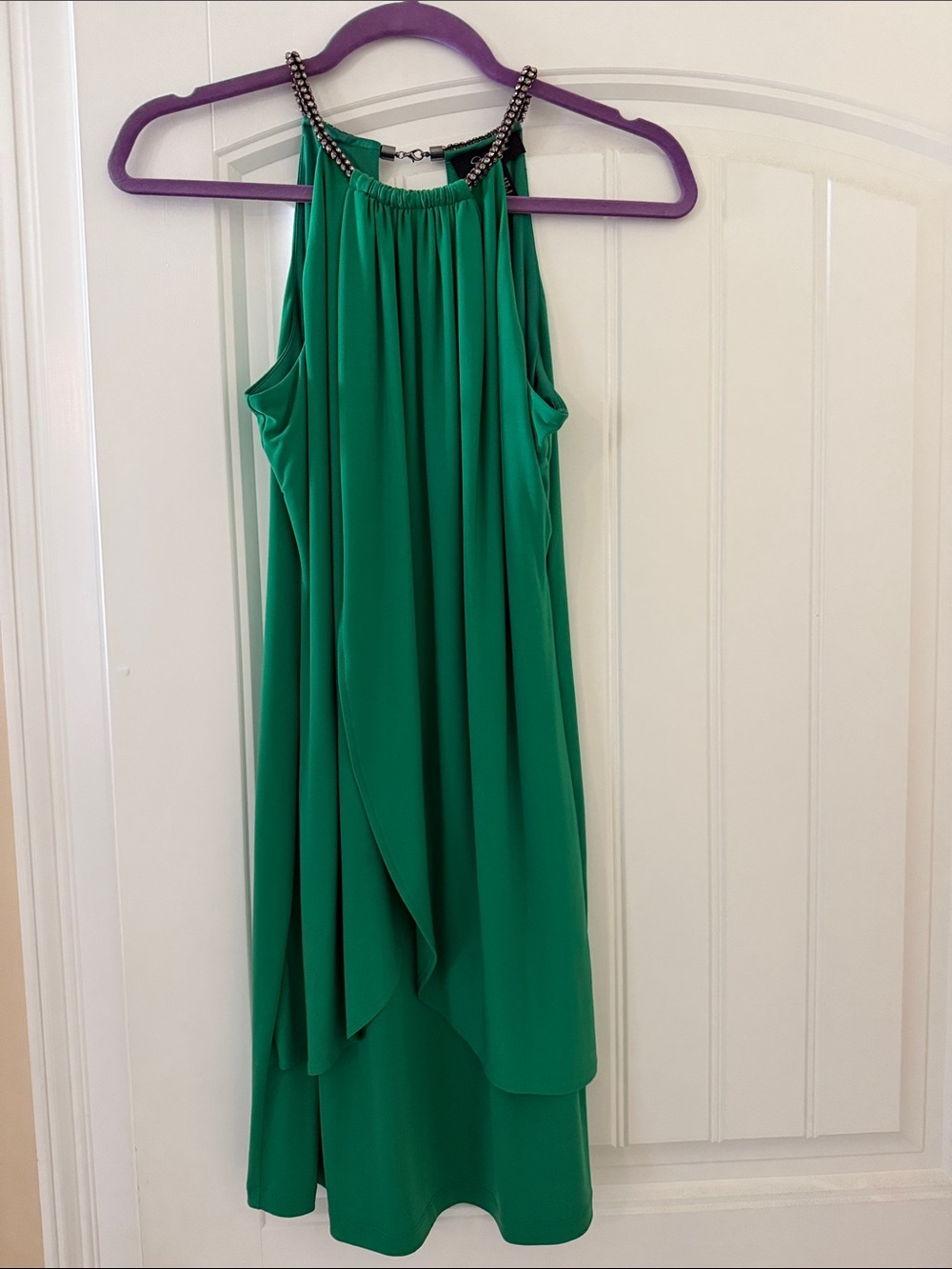 Jessica Simpson Emerald Green Halter Midi Dress with Beaded Straps